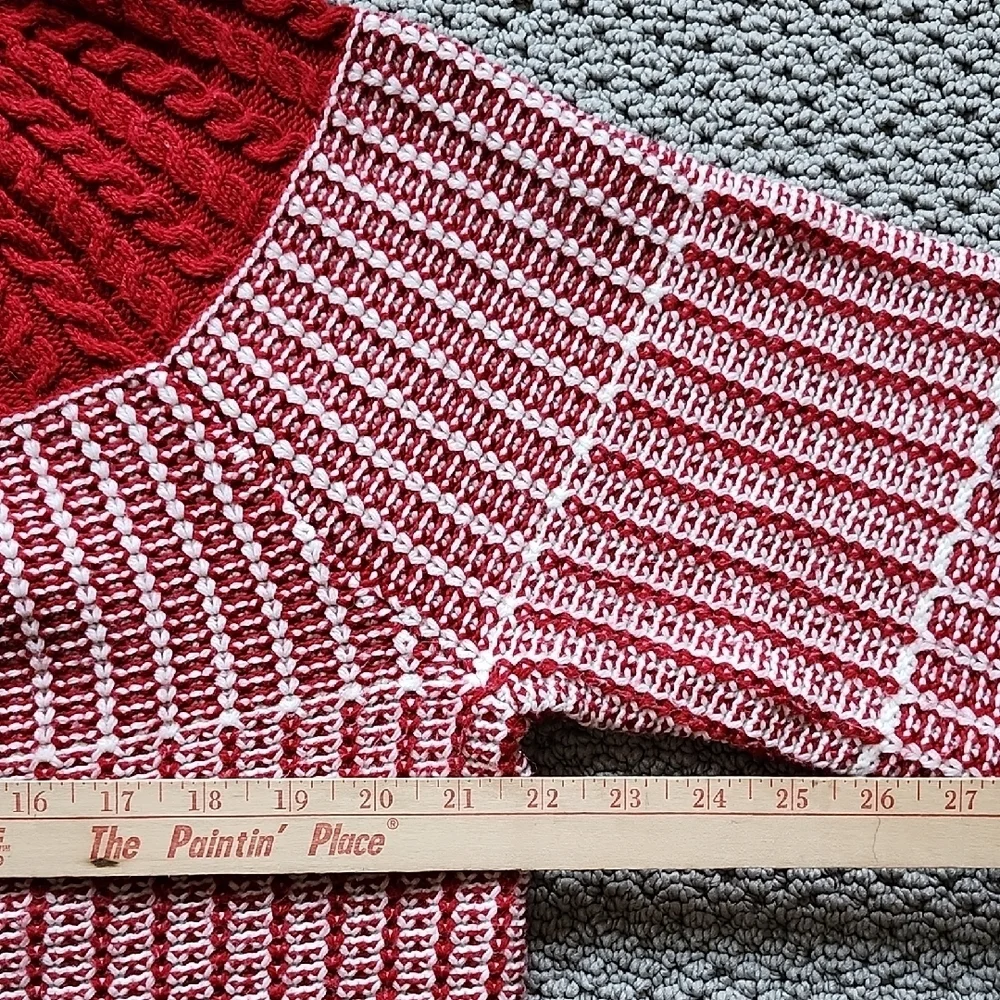 Talbots Red and White Cotton Blend Fair Isle Crew Neck Women's Sweater Large - Picture 4 of 6
